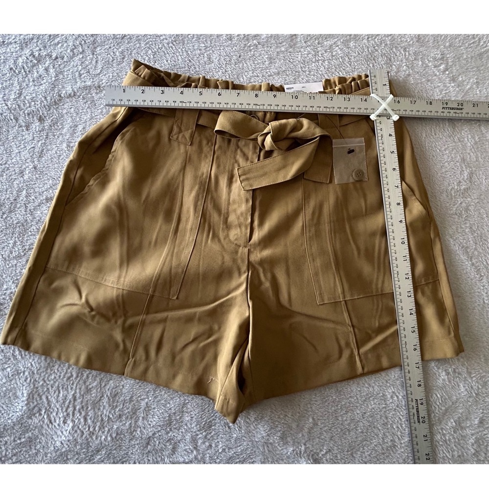 Nine West Sergio High Rise Paperbag Shorts Camel Tan Size L NWT - Picture 5 of 8